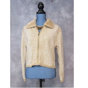 Liz Claiborne Sport Giraffe Zip Sweater Faux Fur P